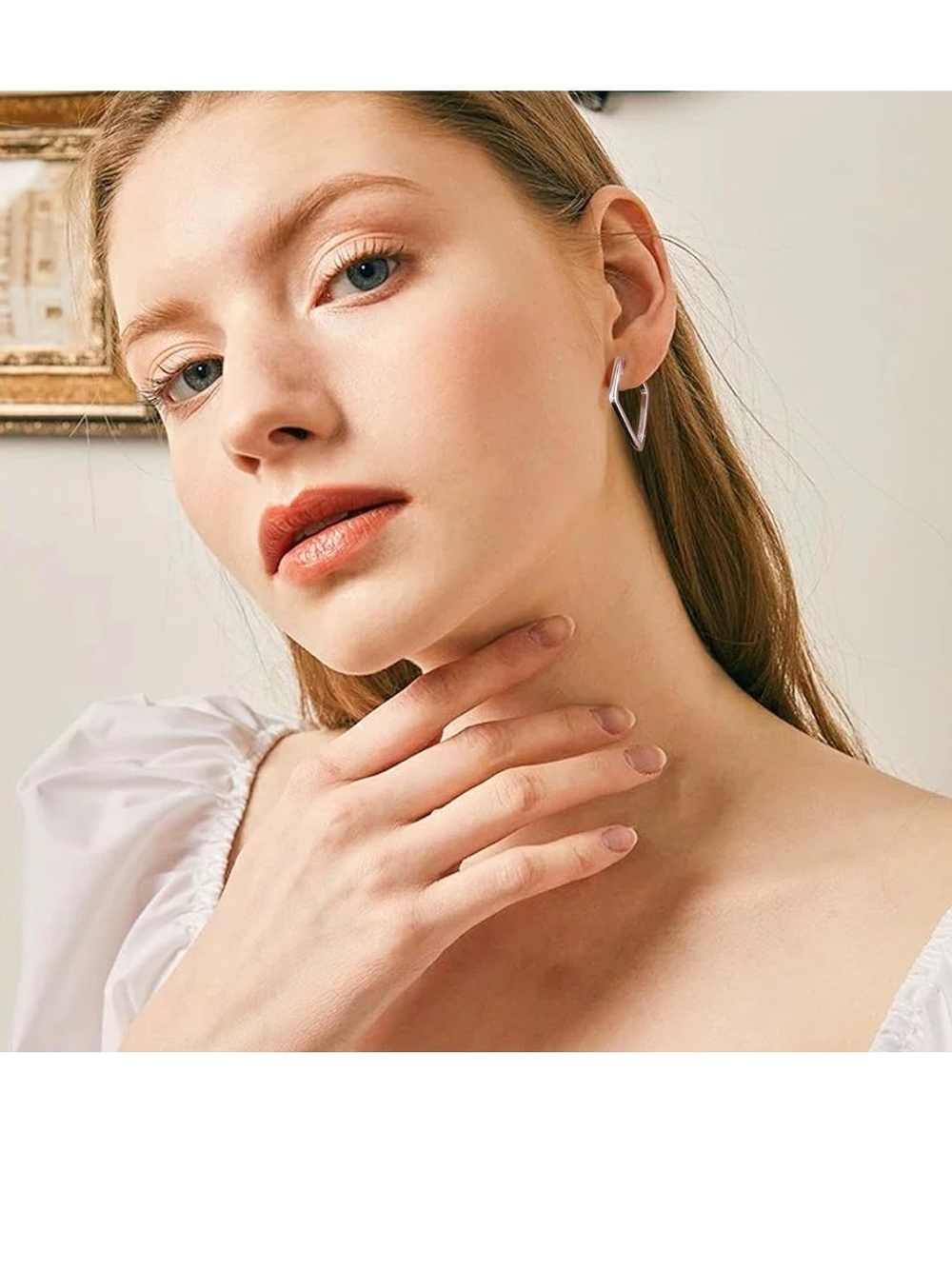 Sterling Silver Geometric Diamond Hoop Earrings - Modern Women Jewelry - Picture 6 of 6